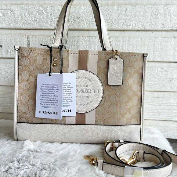NWT | COACH Signature Khaki Dreamer Dempsey Stripe Tote Satchel Handbag 8448 - Picture 2 of 10